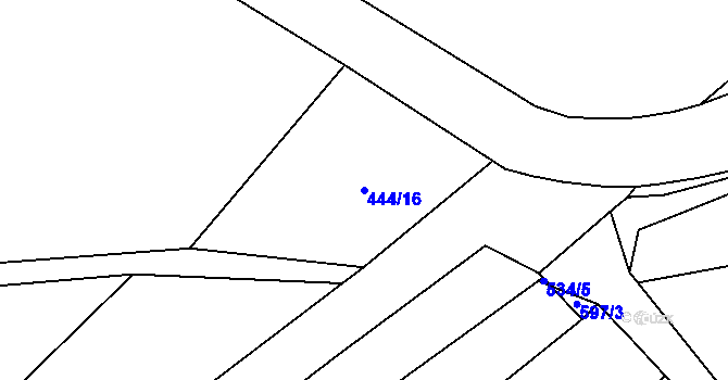 Parcela st. 444/16 v KÚ Korycany, Katastrální mapa