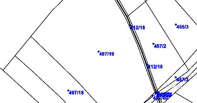 Parcela st. 497/19 v KÚ Korycany, Katastrální mapa