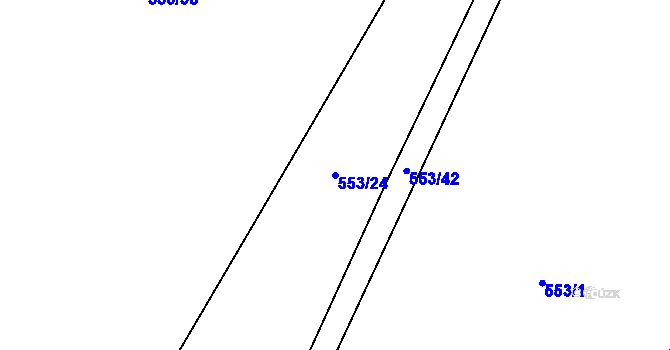 Parcela st. 553/24 v KÚ Korycany, Katastrální mapa