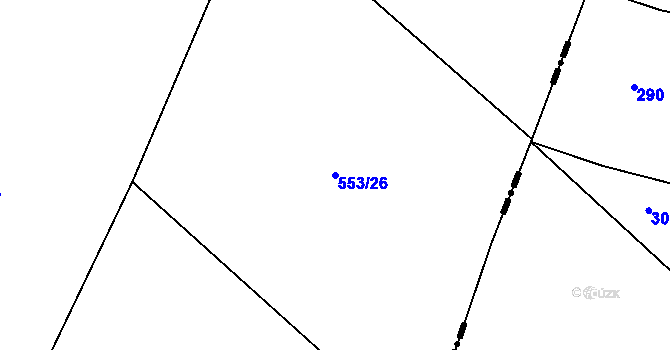 Parcela st. 553/26 v KÚ Korycany, Katastrální mapa