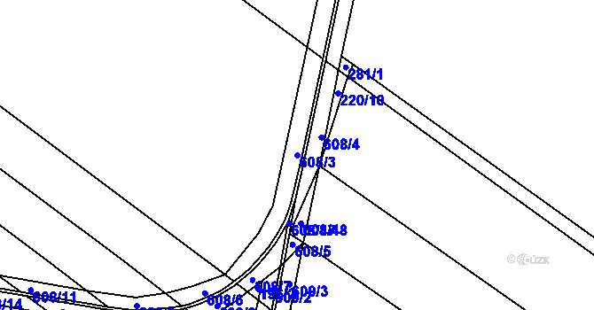 Parcela st. 608/3 v KÚ Korycany, Katastrální mapa