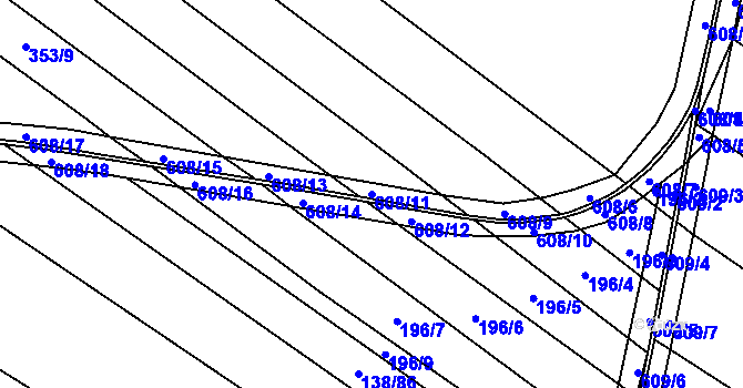 Parcela st. 608/11 v KÚ Korycany, Katastrální mapa