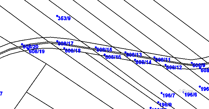 Parcela st. 608/16 v KÚ Korycany, Katastrální mapa