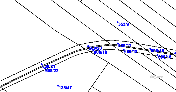 Parcela st. 608/20 v KÚ Korycany, Katastrální mapa