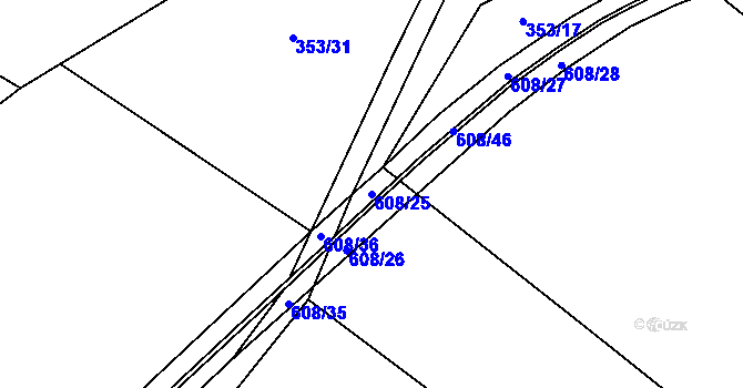 Parcela st. 608/25 v KÚ Korycany, Katastrální mapa