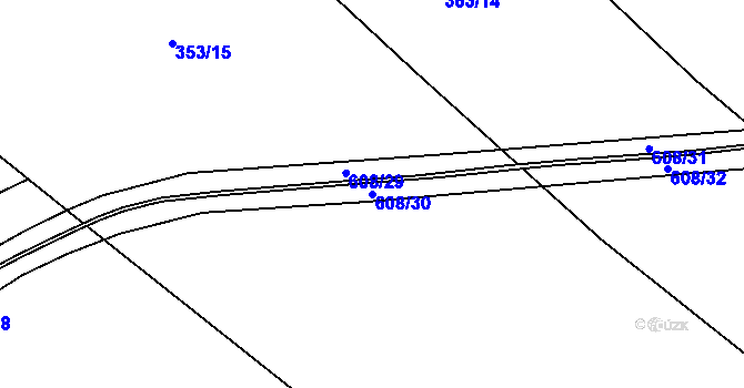 Parcela st. 608/30 v KÚ Korycany, Katastrální mapa