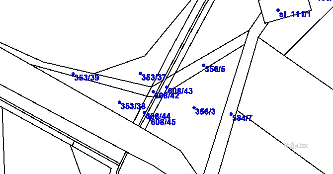 Parcela st. 608/43 v KÚ Korycany, Katastrální mapa