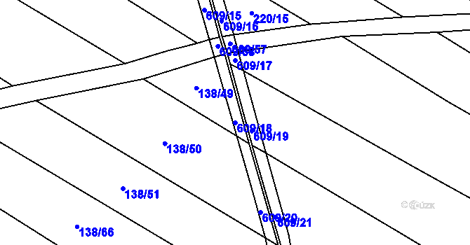Parcela st. 609/18 v KÚ Korycany, Katastrální mapa