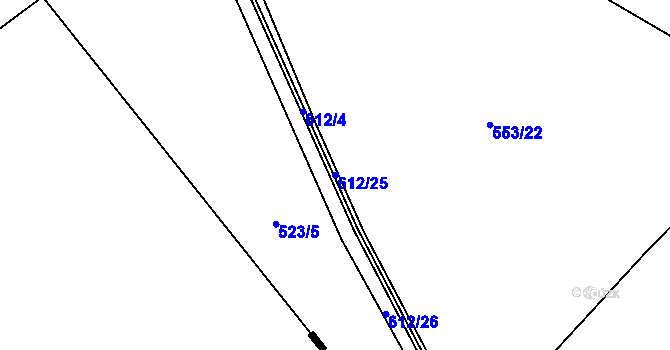 Parcela st. 612/25 v KÚ Korycany, Katastrální mapa