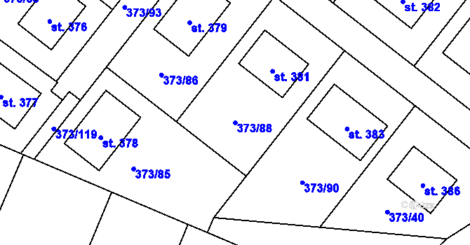 Parcela st. 373/88 v KÚ Korycany, Katastrální mapa