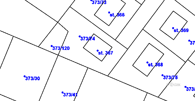 Parcela st. 367 v KÚ Korycany, Katastrální mapa