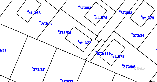 Parcela st. 377 v KÚ Korycany, Katastrální mapa