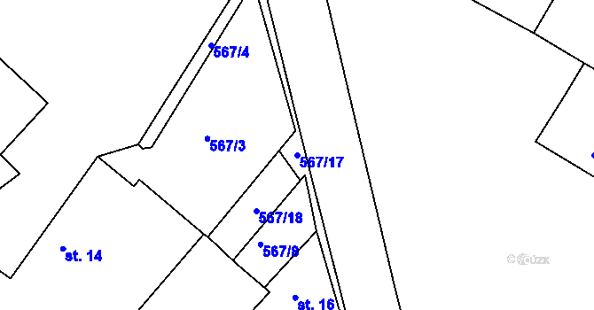 Parcela st. 567/17 v KÚ Korycany, Katastrální mapa