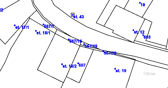Parcela st. 567/19 v KÚ Korycany, Katastrální mapa