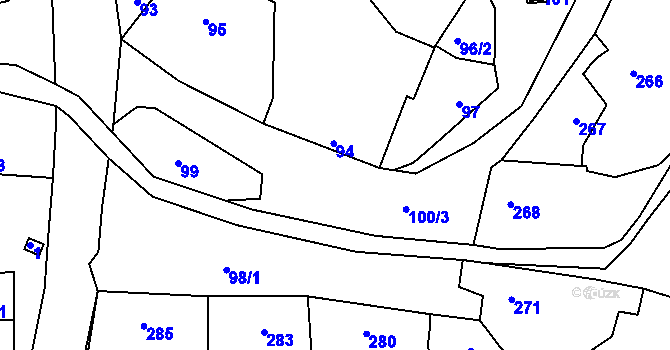 Parcela st. 100/3 v KÚ Blišice, Katastrální mapa
