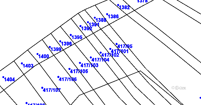 Parcela st. 417/102 v KÚ Blišice, Katastrální mapa