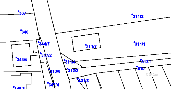 Parcela st. 311/7 v KÚ Blišice, Katastrální mapa