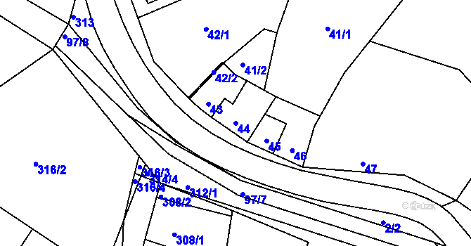Parcela st. 44 v KÚ Koryčany, Katastrální mapa