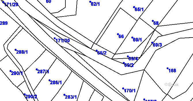 Parcela st. 65/2 v KÚ Koryčany, Katastrální mapa