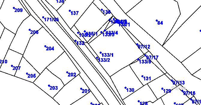 Parcela st. 133/1 v KÚ Koryčany, Katastrální mapa