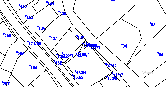 Parcela st. 134/3 v KÚ Koryčany, Katastrální mapa