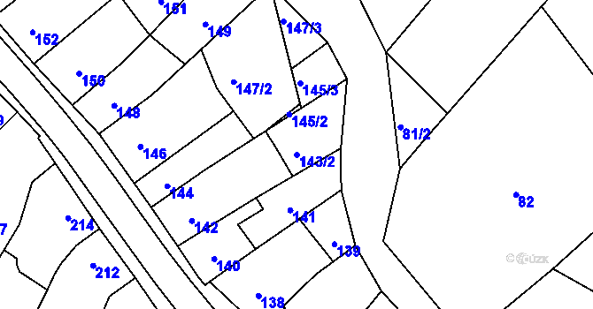 Parcela st. 143/2 v KÚ Koryčany, Katastrální mapa