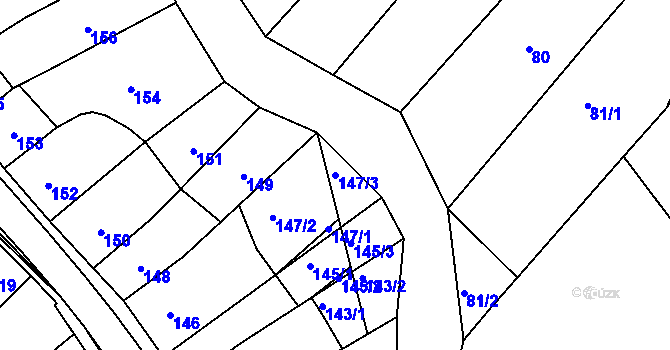 Parcela st. 147/3 v KÚ Koryčany, Katastrální mapa