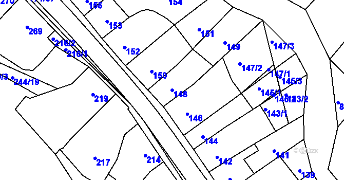 Parcela st. 148 v KÚ Koryčany, Katastrální mapa