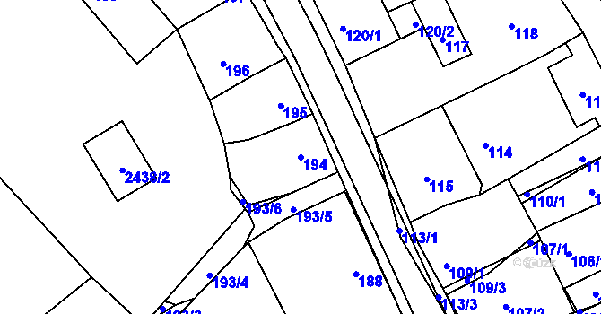 Parcela st. 194 v KÚ Koryčany, Katastrální mapa