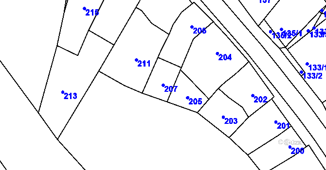 Parcela st. 207 v KÚ Koryčany, Katastrální mapa