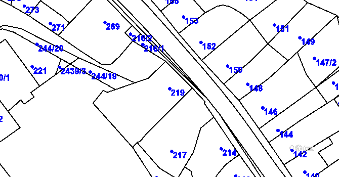 Parcela st. 219 v KÚ Koryčany, Katastrální mapa