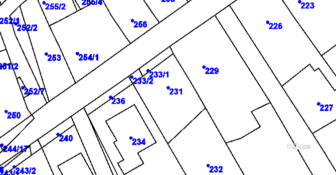 Parcela st. 231 v KÚ Koryčany, Katastrální mapa