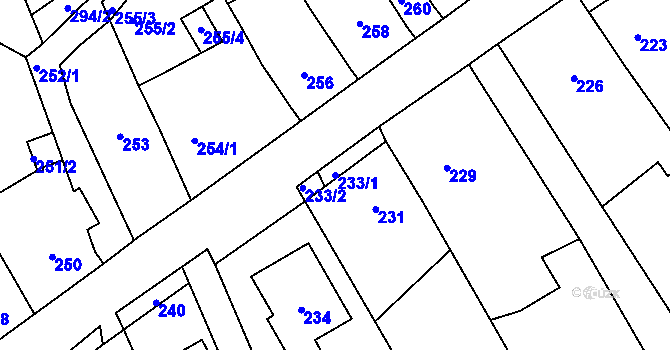 Parcela st. 233/1 v KÚ Koryčany, Katastrální mapa
