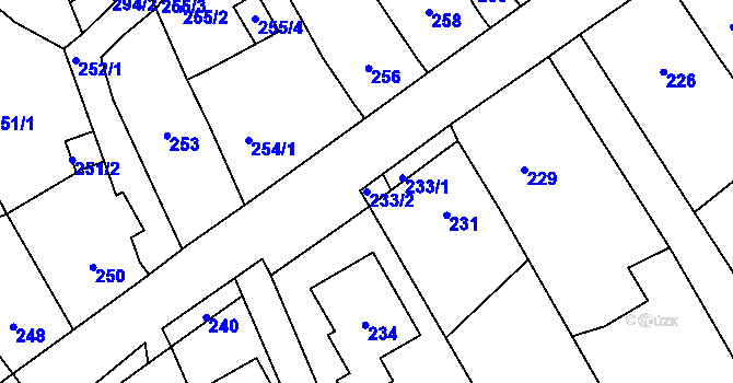 Parcela st. 233/2 v KÚ Koryčany, Katastrální mapa