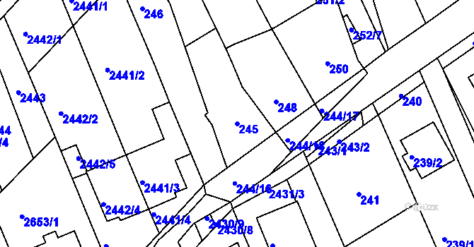 Parcela st. 245 v KÚ Koryčany, Katastrální mapa