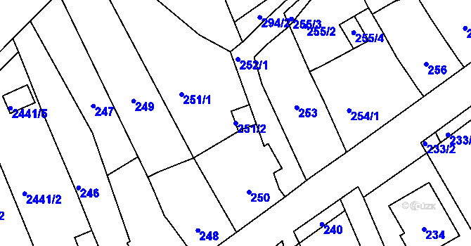 Parcela st. 251/2 v KÚ Koryčany, Katastrální mapa