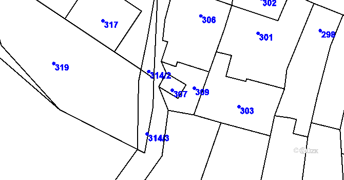 Parcela st. 307 v KÚ Koryčany, Katastrální mapa