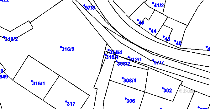 Parcela st. 316/4 v KÚ Koryčany, Katastrální mapa