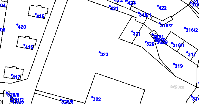 Parcela st. 323 v KÚ Koryčany, Katastrální mapa