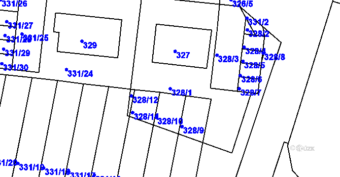Parcela st. 328/1 v KÚ Koryčany, Katastrální mapa