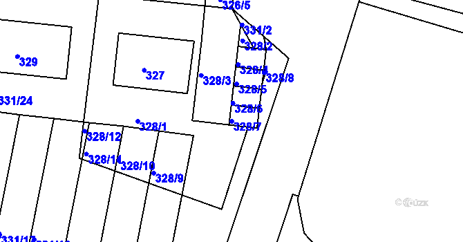Parcela st. 328/7 v KÚ Koryčany, Katastrální mapa