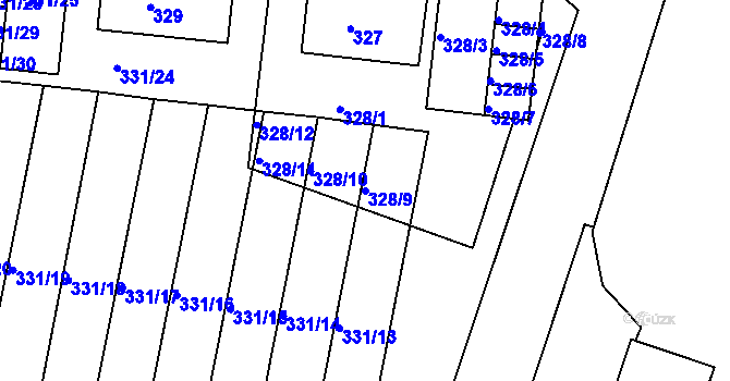 Parcela st. 328/9 v KÚ Koryčany, Katastrální mapa