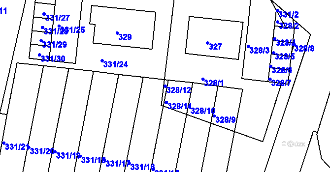 Parcela st. 328/12 v KÚ Koryčany, Katastrální mapa