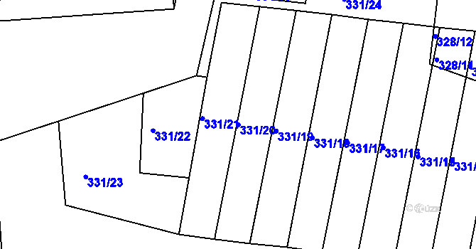 Parcela st. 331/20 v KÚ Koryčany, Katastrální mapa