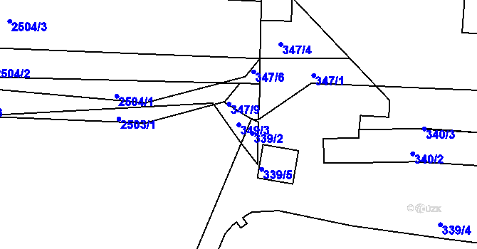 Parcela st. 349/3 v KÚ Koryčany, Katastrální mapa
