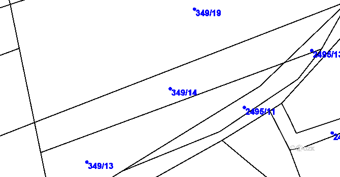 Parcela st. 349/14 v KÚ Koryčany, Katastrální mapa