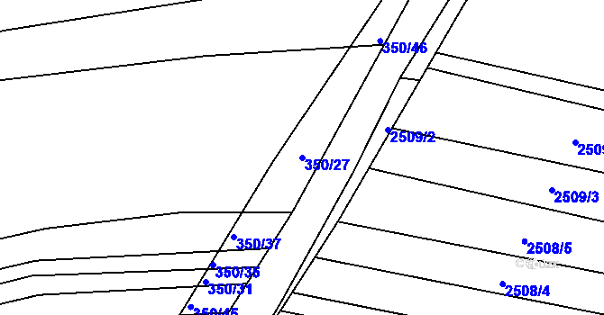 Parcela st. 350/27 v KÚ Koryčany, Katastrální mapa