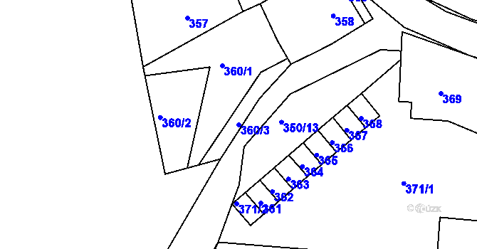 Parcela st. 360/3 v KÚ Koryčany, Katastrální mapa