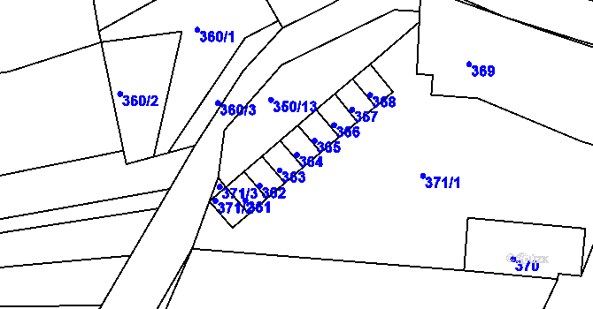Parcela st. 364 v KÚ Koryčany, Katastrální mapa