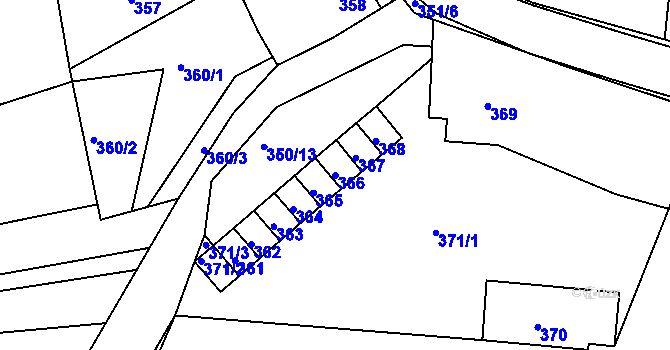 Parcela st. 366 v KÚ Koryčany, Katastrální mapa